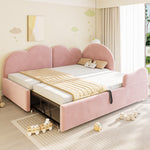 Extendable L-Shaped Sofa Bed with Cloud Headboard, Pink Velvet