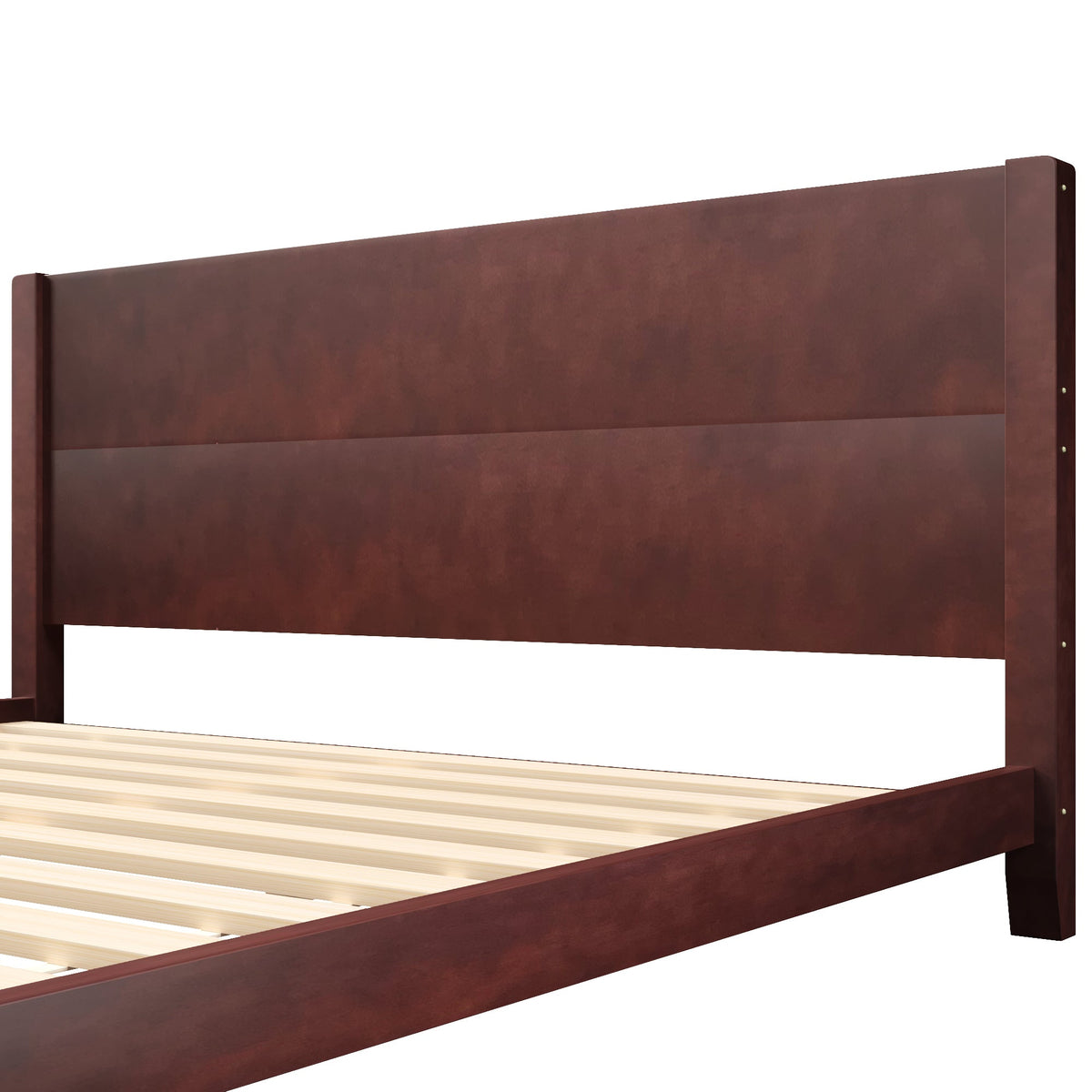 Platform Bed with Headboard and Slatted Base, 180x200cm, Brown Wood