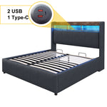 Upholstered Double Bed with USB & LED 180x200cm, Linen