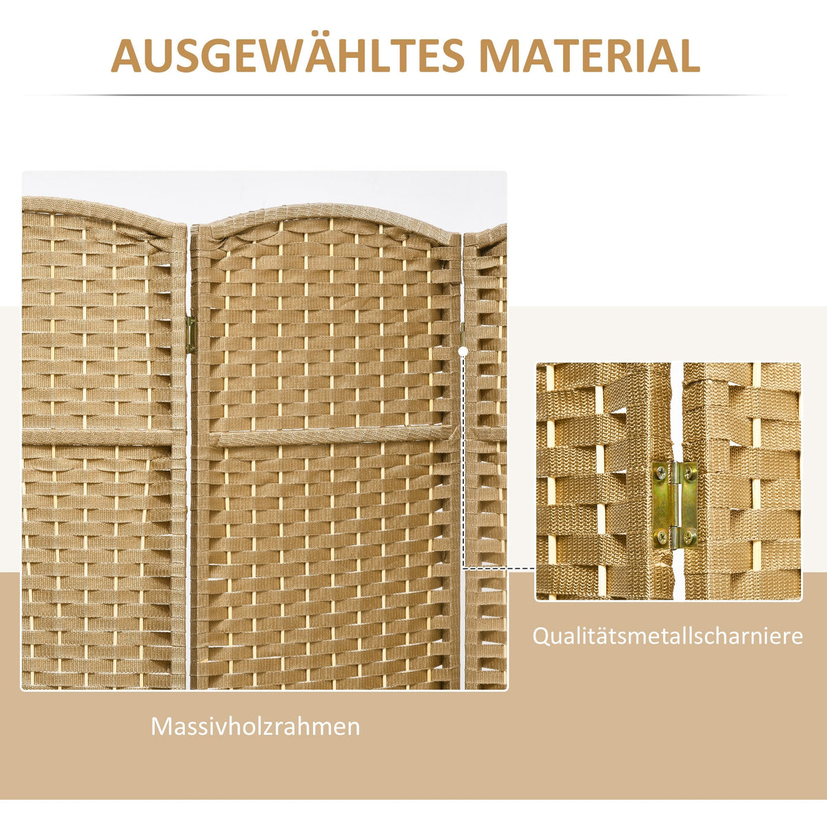 Folding Screen, 6 Panels, Room Divider, Natural Bamboo