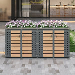 Garbage Can Enclosure with Lockable Four Doors and Planting Area, Horizontal Wood Grain Panels