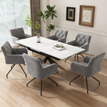 Set of 6 Dining Chairs with Diamond Pattern and Lumbar Support, Light Grey Velvet