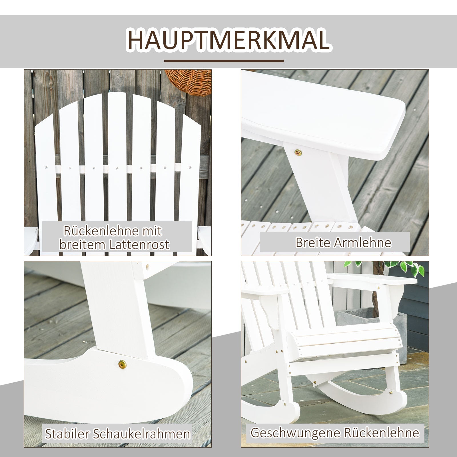 Adirondack Rocking Chair, Weatherproof for Garden/Balcony, White