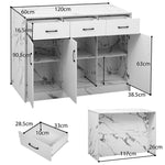 Large Kitchen Island 120x60cm 3 Drawers 3 Doors Adjustable Shelves - White Marble Design