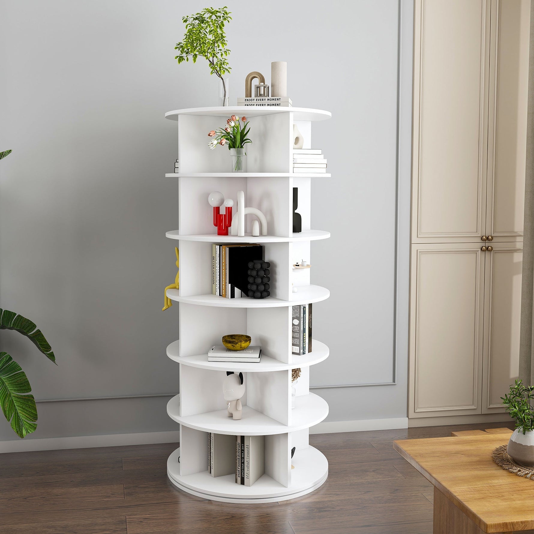 Shoe Rack Tower 6-Tier 360° Rotating for 24 Pairs - White