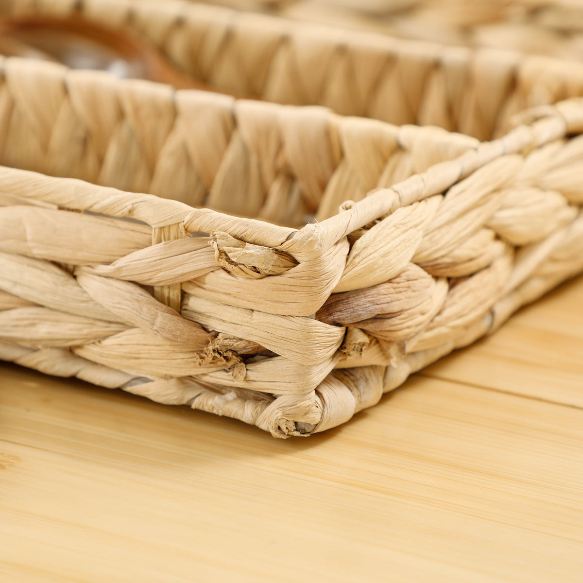 Storage Baskets Set of 2 Woven Water Hyacinth Natural Wood