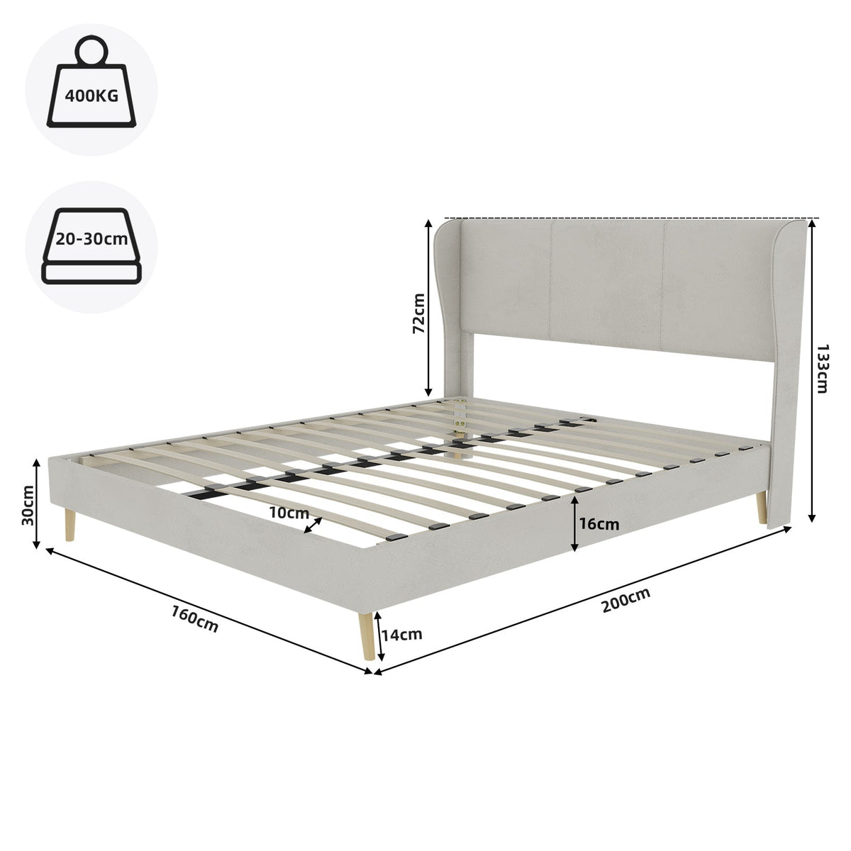 Modern Minimalist Upholstered Bed with Plush Headboard, 160x200 cm, Beige
