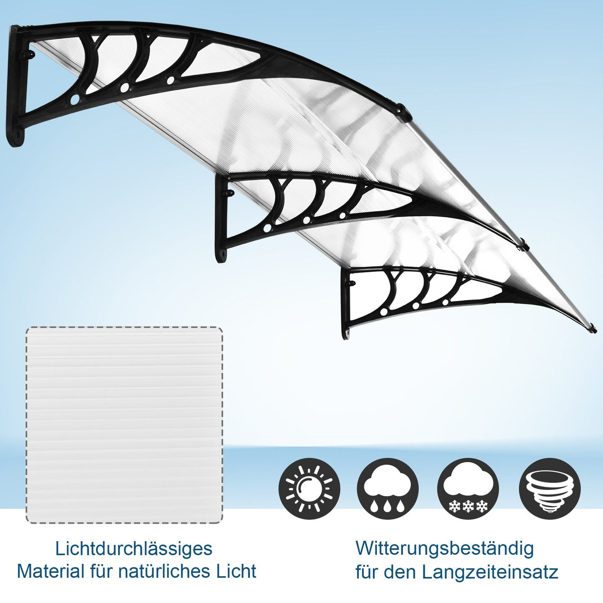 Front Door Canopy, 75x195x23 cm, 5mm Polycarbonate, Transparent Aluminum