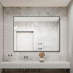 Bathroom Mirror 60x80 cm, HD Wall Mount, Black Aluminum Frame