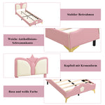 Kids Upholstered Bed 90x200cm Crown Headboard, Pink & White