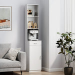 Tall Bathroom Cabinet, Drawer Door Adjustable Shelves, White