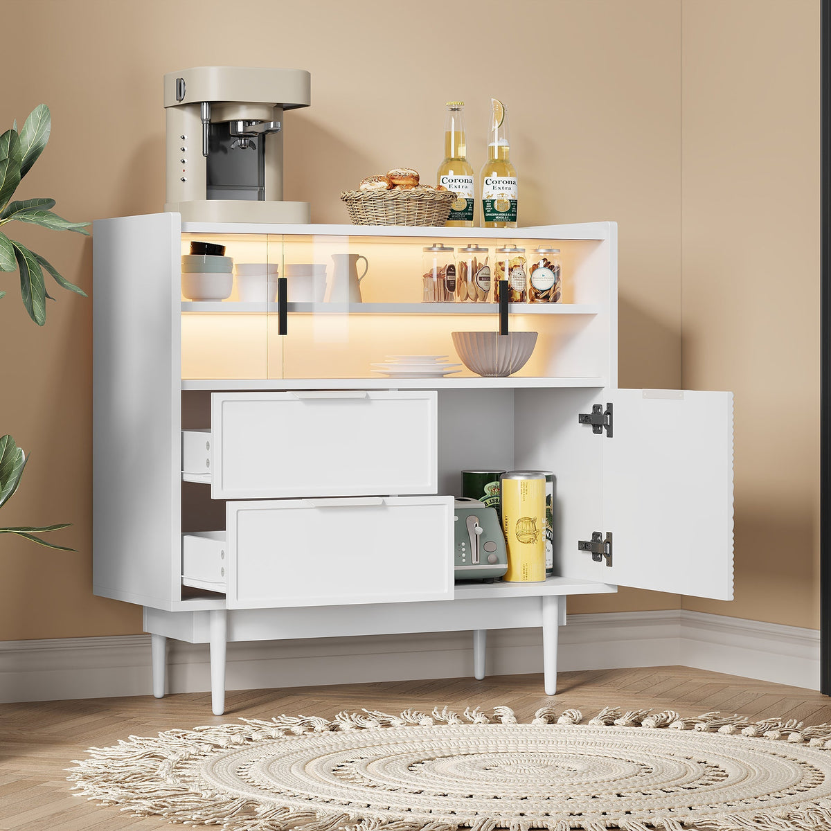 Sideboard 80cm Wide Light Strip Glass Door