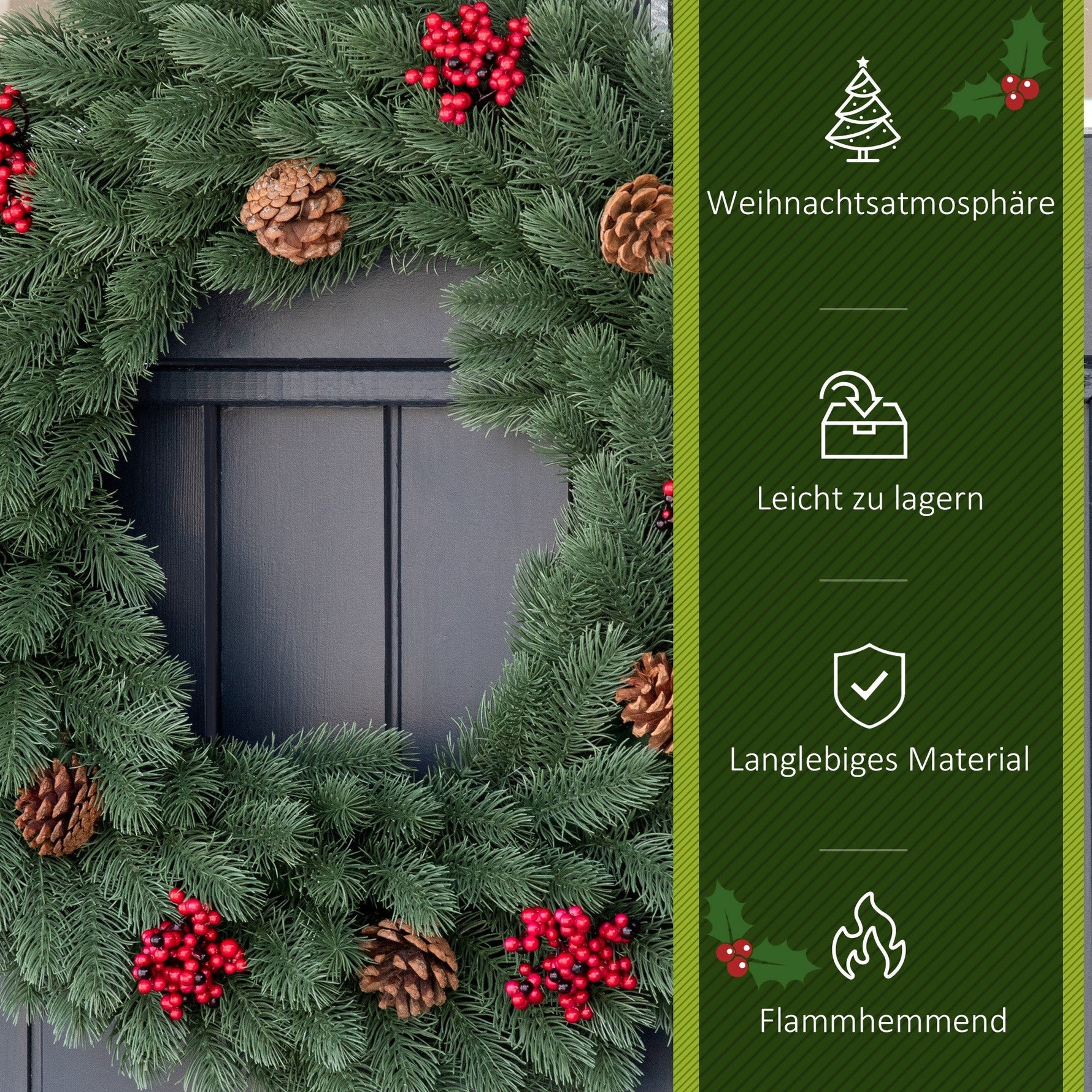 Fir Wreath, Christmas Door Wreath with Eyelet, Green PE