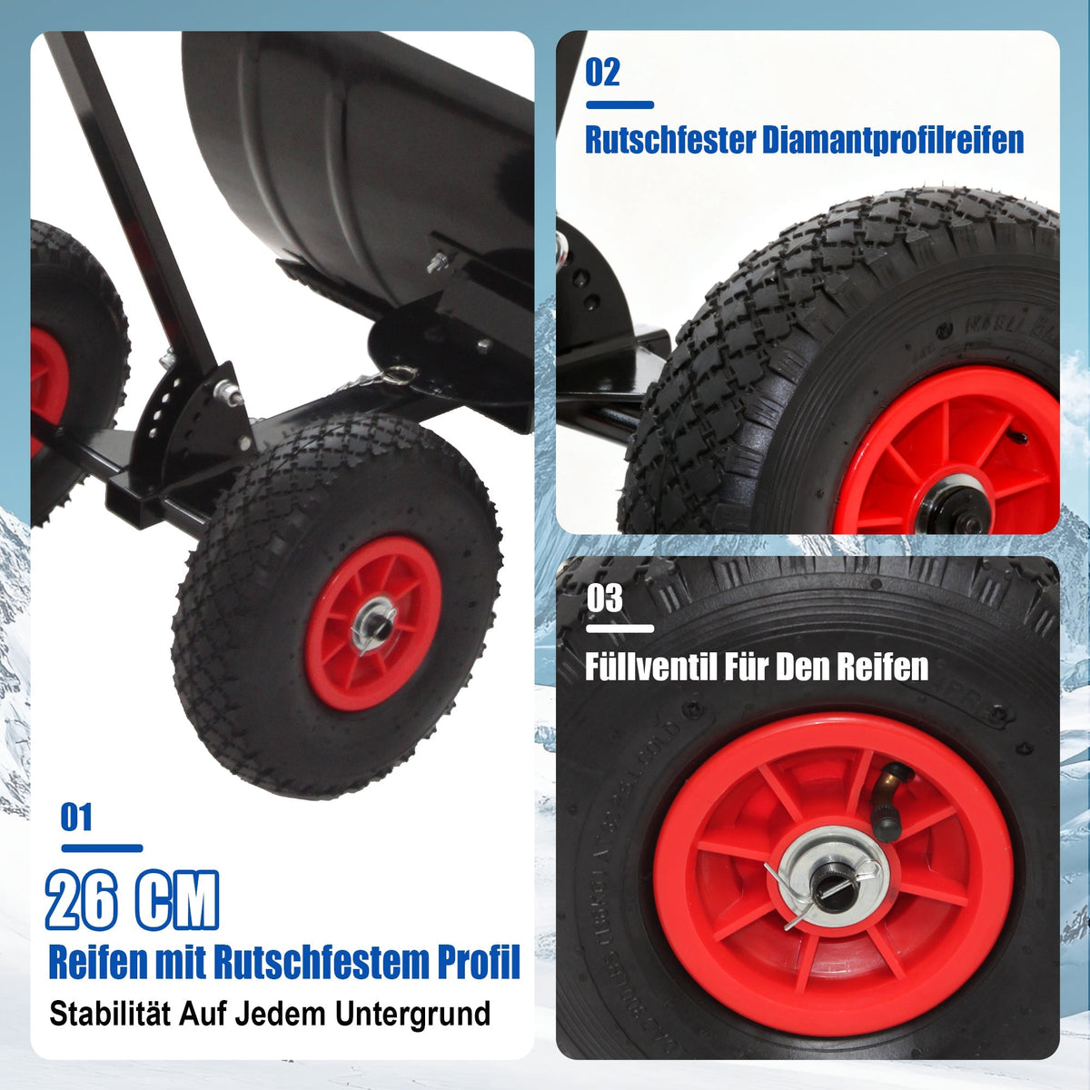 Snow Shovel with Wheels, 5-Stage Adjustable Extra Wide 74 cm, PE Material