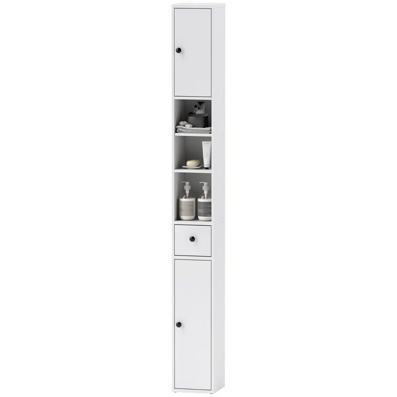 Slim Bathroom Cabinet, 3 Open Compartments, Adjustable Shelf, White