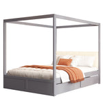 Canopy Bed 140x200 cm with Large Drawers & Soft Headboard, Wooden Grey