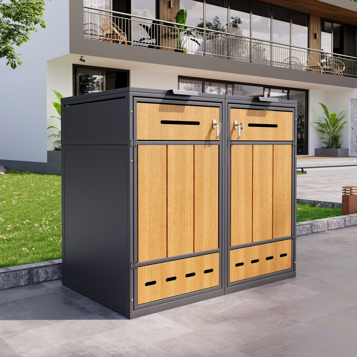 Bin Storage Unit, 120-240 Litre Capacity, Double Door, Lockable with Ventilation, Galvanized Steel