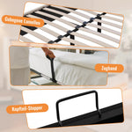 Upholstered Double Bed 140x200cm Hydraulic Storage Cup Holder Charging Station Linen Grey