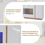Sideboard High Gloss Chest of Drawers, White Chipboard with Glass