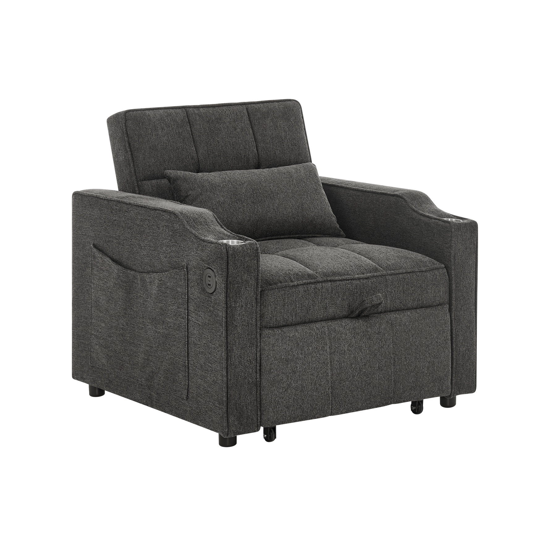 3-in-1 Sofa Bed Slide-to-Transform USB Charging - Gray