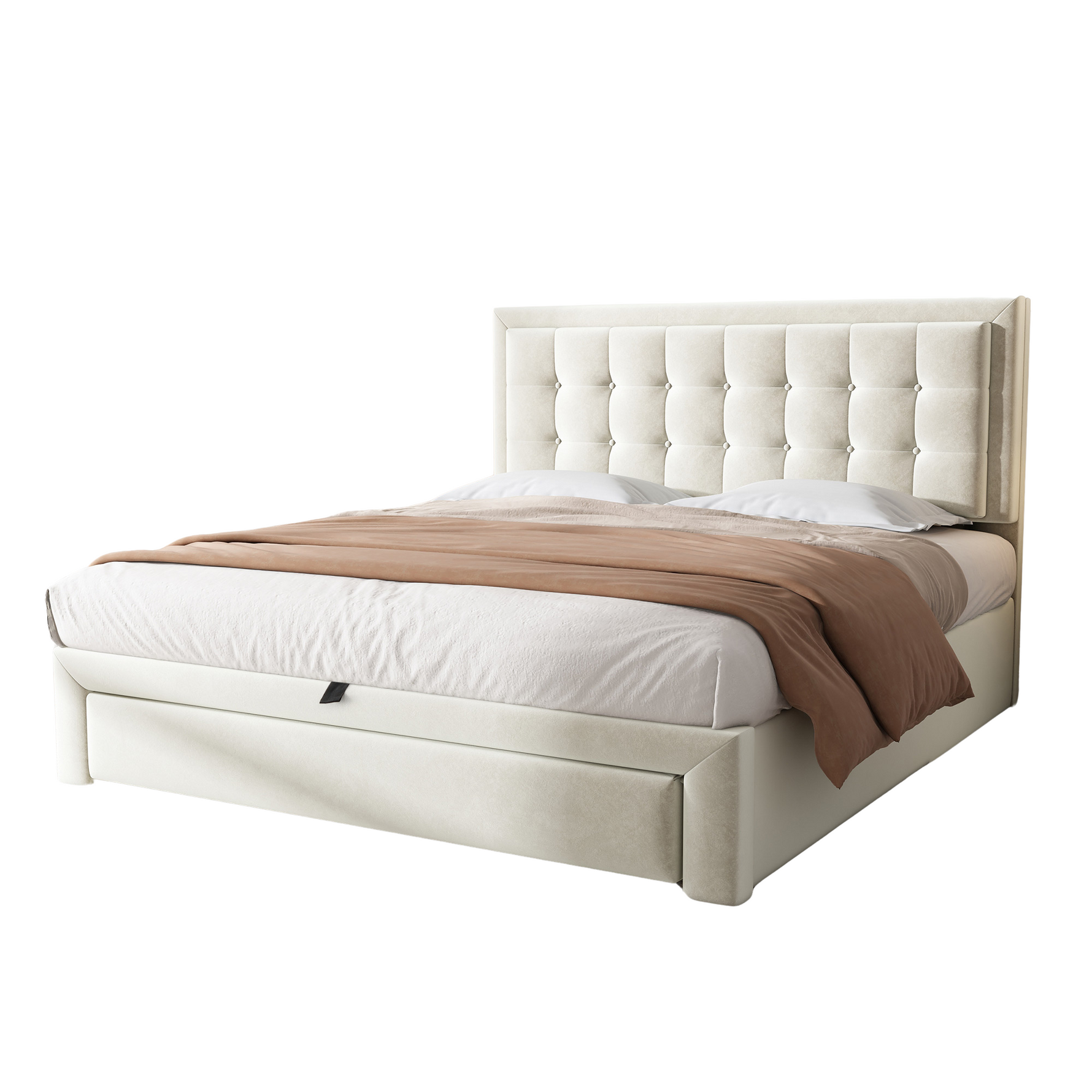 Upholstered Double Bed 140x190cm Hydraulic Storage Headboard 2 Drawers Velvet Beige