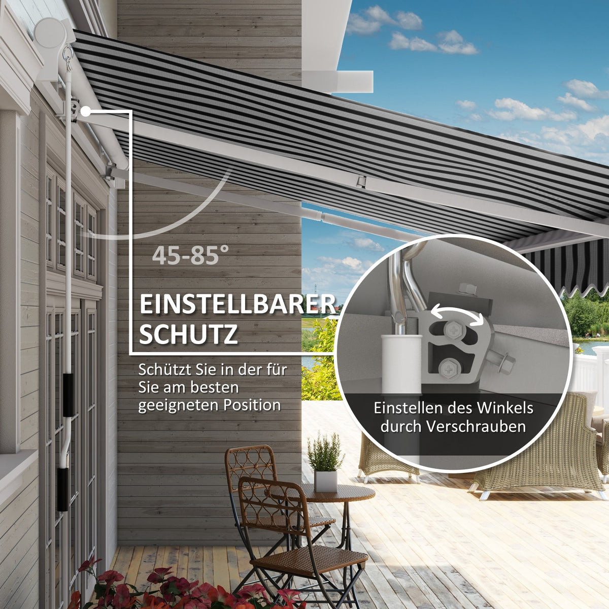 Balcony Awning UV-Resistant Hand Crank Aluminum Polyester, White+Blue