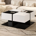 Modern Coffee Table with 2 Drawers, Square Living Room Table, 70x70x35.5 cm, Black and White