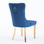 Dining Chair Set of 2 Tufted Velvet Upholstered Golden Legs Nailhead Trim - Blue