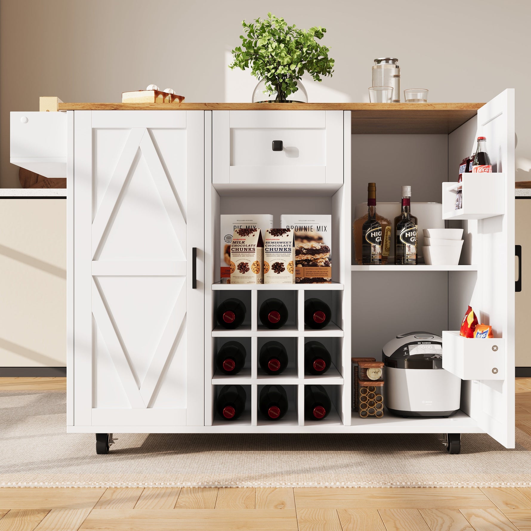 Kitchen Island Dining Cart Extendable Multifunctional Storage - Wood Grain