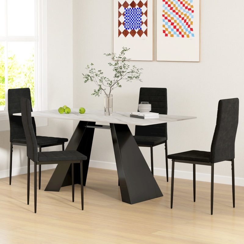 Set of 4 Dining Chairs Armless Fabric Upholstery Metal Legs - Black