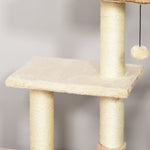 Rattan Cat Tree, 3 Levels, Cat Cave, Sisal & Plush, Brown and Beige