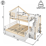 Bunk Bed 90/140x200cm with Storage Ladder & Rail, White + Natural