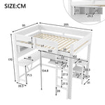 Gaming Loft Bed with Desk, LED Lighting and Charging Station, White Wood