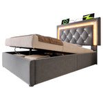 Upholstered Single Bed 90x200cm Hydraulic Storage LED USB Velvet Grey
