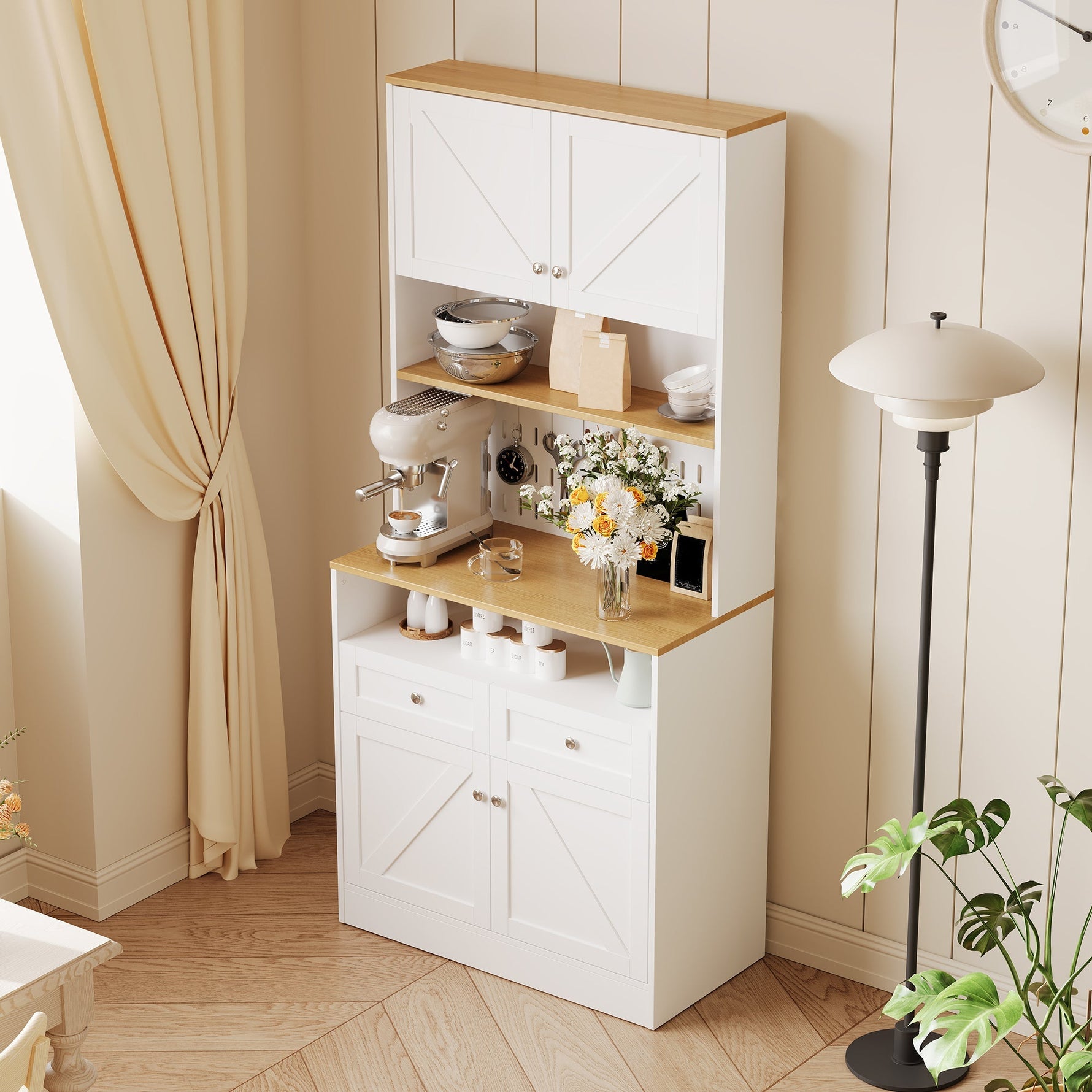 Dining Room Sideboard Buffet with 2 Drawers 4 Doors - White