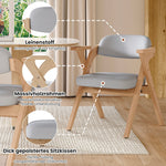 Set of 6 Folding Dining Chairs, Solid Wood and Breathable, Grey Linen