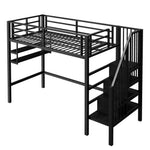 Loft Bed 90x200cm Storage Ladder Shelves Railing - Black