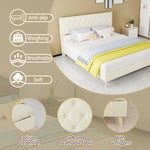 Modern Soft Bed with Soft Headboard & Mattress 160x200cm, Beige