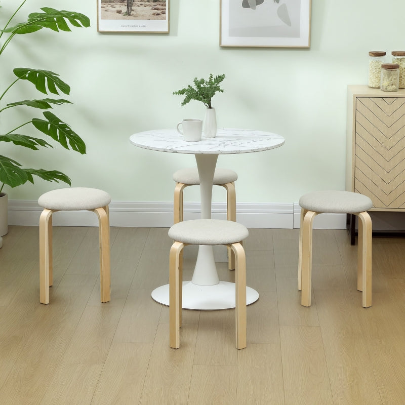 Dining Room Stools, Stackable Round Stools, Linen Look, Cream White