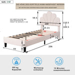 Upholstered Children's Bed with Flower Headboard and Slatted Frame, Velvet Fabric, Beige
