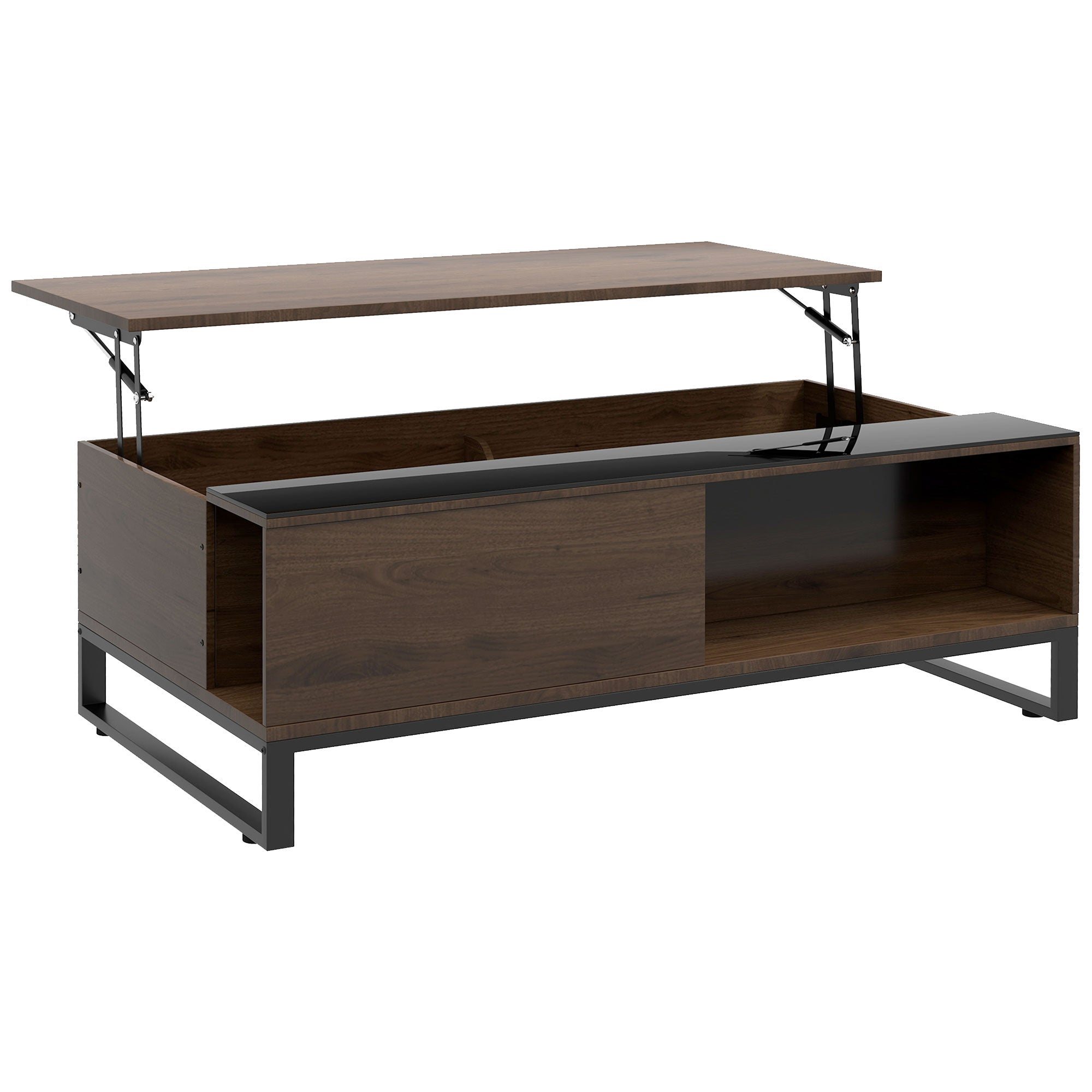 Coffee Table with Lifting Function & Storage, Steel in Walnut Black