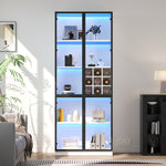 Display Cabinet 80x35x200cm Tall Cabinet Bookcase Wine Rack with Double Doors, Glass/LED
