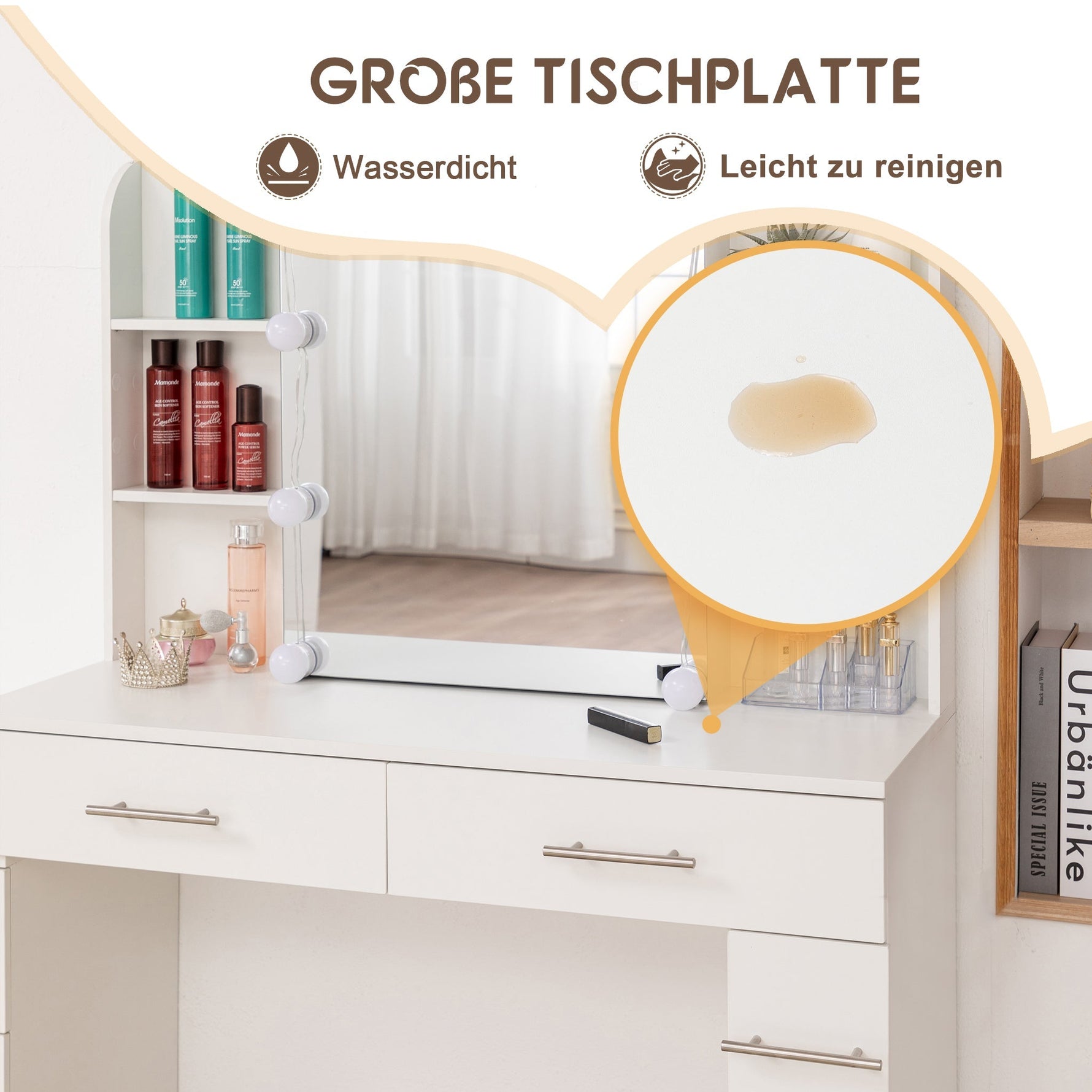 Dressing Table Vanity with Mirror, Drawer, LED Lighting