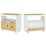 Kitchen Cart with Drawers, Cabinet, and Handle, Oak