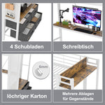 Loft Bed 90x200cm with Desk, Shelves & Drawers, White Iron Frame