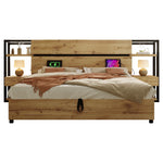 Wooden Double Bed 180x200cm, Hydraulic Storage, Headboard with USB Charging, Oak Color