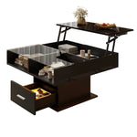 Multifunctional Coffee Table with LED Lighting, Adjustable Height, High-Gloss