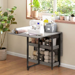 Folding Dining Table, 2-4 People Mobile with 2 Open Shelves, Gray