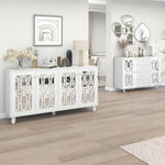 Mirrored Sideboard Crystal Handles 147.5x40x102cm, White
