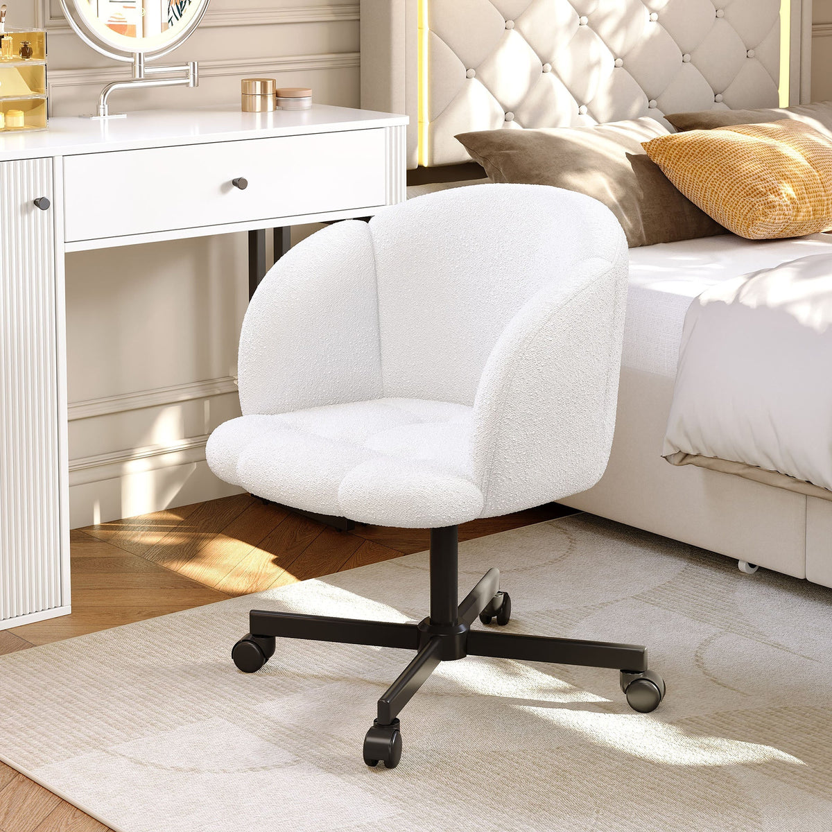 Swivel Desk Chair 360° Swivel Adjustable Height Teddy Beige
